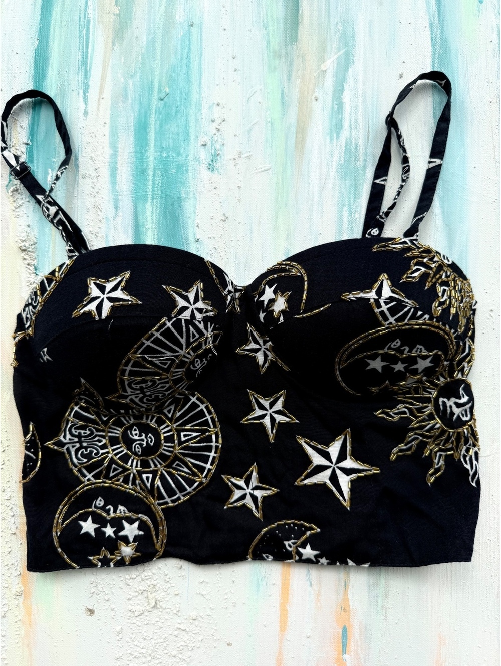 Vintage celestial bustier corset top with beadwork